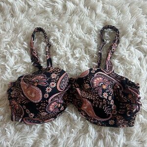 Black and Pink Paisley Bikini Top- shade & shore - 36C